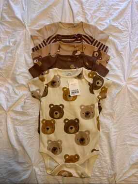 next Neutral and Brown Bear Print Short Sleeve One-Piece Set